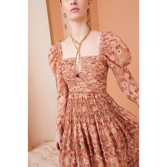 Ulla Johnson Rabia Horizon Brown Printed Silk Blend Maxi Gown Dress Women’s 2 - Picture 4 of 15